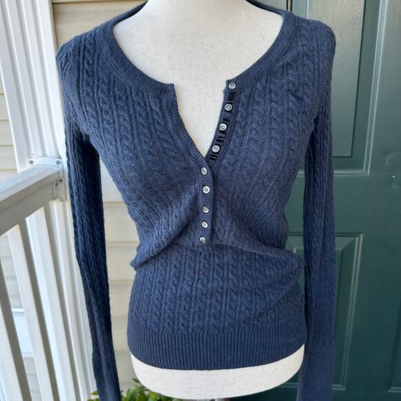 Vintage Y2K Abercrombie Fitch Moose Logo Rabbit Hair Sweater Navy Women’s L - Picture 1 of 9
